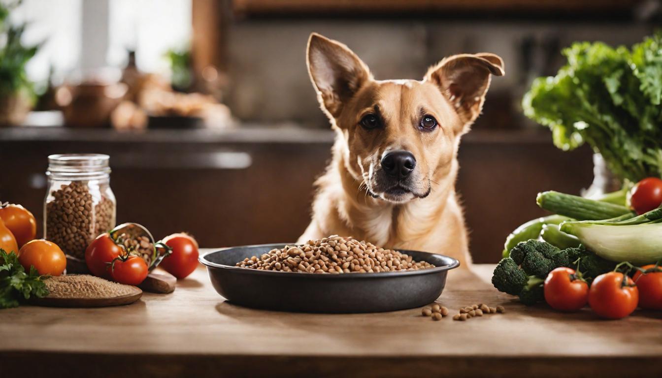 happy, healthy dog eating from a bowl of organic dog food