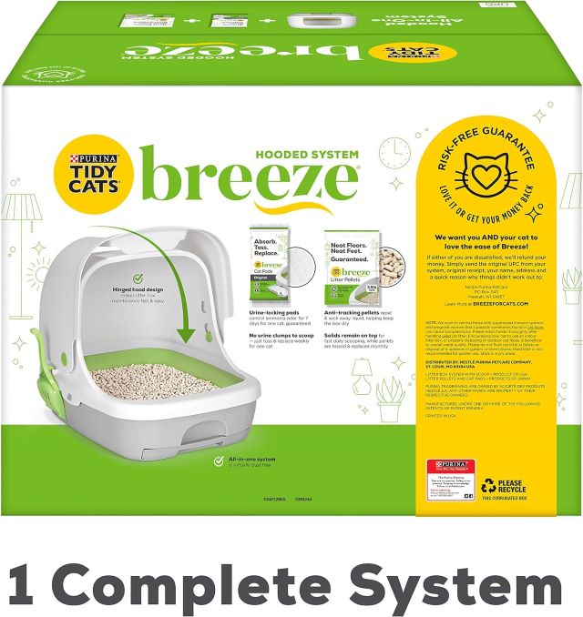 Purina Tidy Cats Hooded Litter Box System, BREEZE Hooded System Starter Kit Litter Box, Litter Pellets & Pads